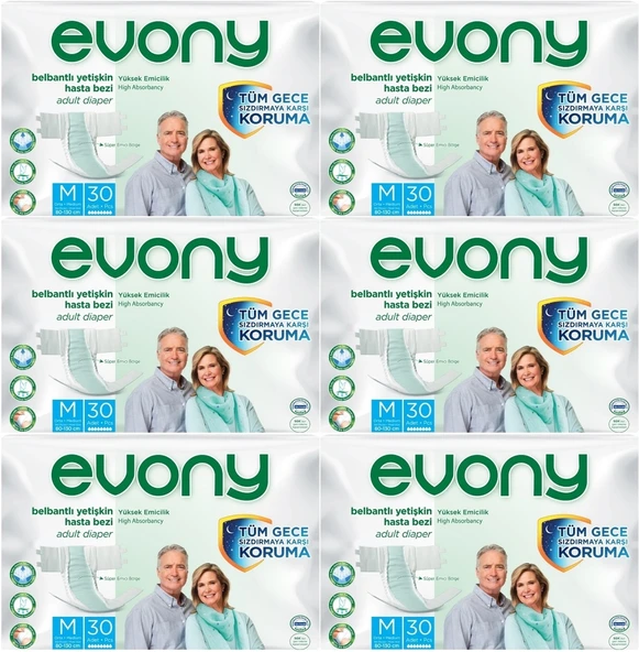 Evony Hasta Bezi Yetişkin Bel Bantlı Tekstil Yüzey M-Orta 180 Adet (6PK*30)