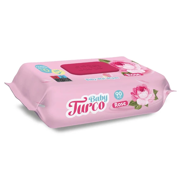 Baby Turco Islak Havlu Mendil 90 Yaprak Gül/Rose Plastik Kapaklı Tekli Pk - 9