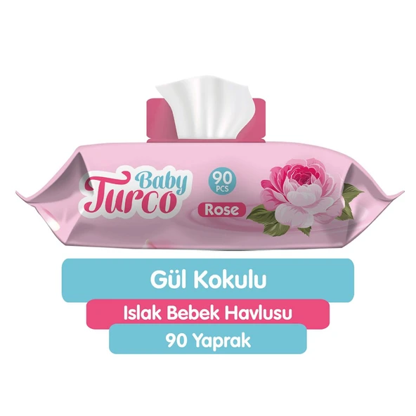 Baby Turco Islak Havlu Mendil 90 Yaprak Gül/Rose Plastik Kapaklı Tekli Pk - 2
