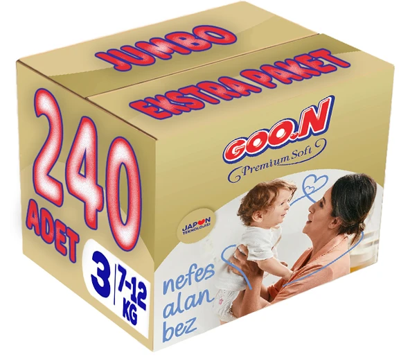 Goon Premium Soft Bebek Bezi Beden:3 (7-12Kg) Midi 240 Adet Jumbo Ekstra Pk
