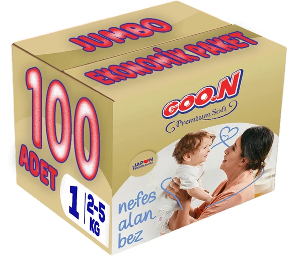 Goon Premium Soft Bebek Bezi Beden:1 (2-5Kg) Yeni Doğan 100 Adet Jumbo Ekonomik Pk