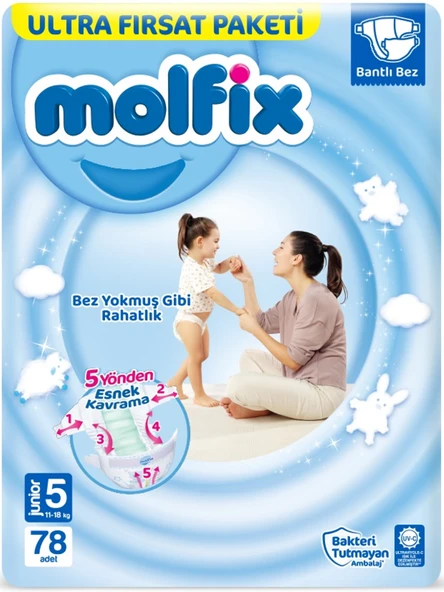Molfix Bebek Bezi Beden:5 (11-18KG) Junior 78 Adet Ultra Fırsat Pk - Resim 2