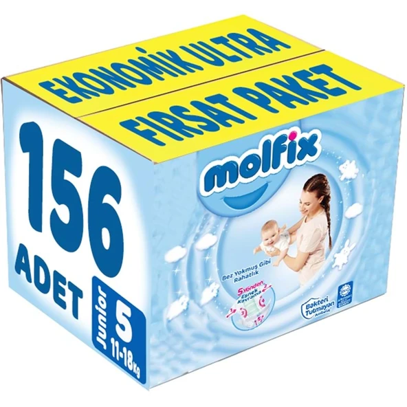 Molfix Bebek Bezi Beden:5 (11-18Kg) Junior 156 Adet Ekonomik Ultra Fırsat Pk ürün görseli