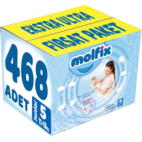 Molfix Bebek Bezi Beden:5 (11-18Kg) Junior 468 Adet Ekstra Ultra Fırsat Pk ürün görseli 1