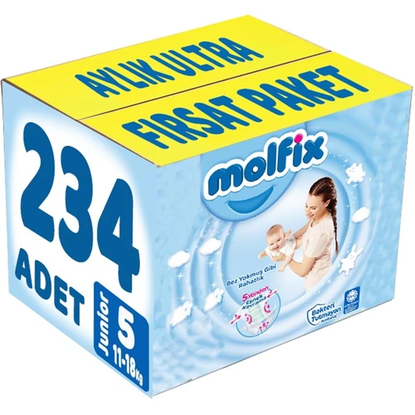 Molfix Bebek Bezi Beden:5 (11-18Kg) Junior 234 Adet Aylık Ultra Fırsat Pk ürün görseli