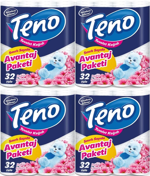 Teno Ultra Tuvalet Kağıdı Çift Katlı 128 Li Paket Pudra Kokulu (Avantaj Pk Serisi) (4PK*32)