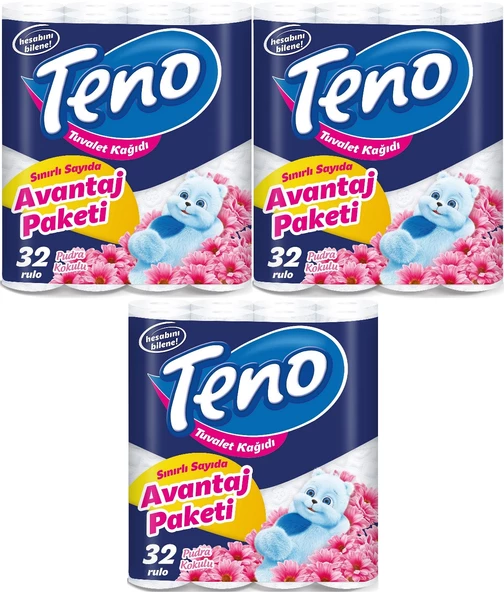 Teno Ultra Tuvalet Kağıdı Çift Katlı 96 Lı Paket Pudra Kokulu (Avantaj Pk Serisi) (3PK*32)