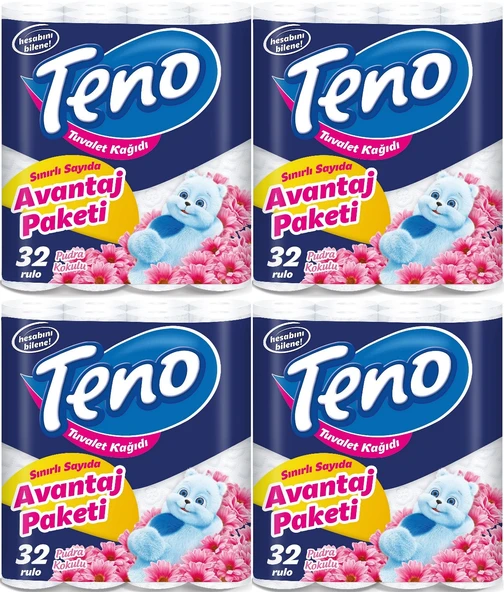 Teno Ultra Tuvalet Kağıdı Çift Katlı 128 Li Paket Pudra Kokulu (Avantaj Pk Serisi) (4PK*32) - 1