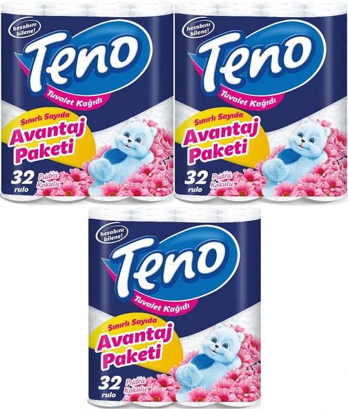 Teno Ultra Tuvalet Kağıdı Çift Katlı 96 Lı Paket Pudra Kokulu (Avantaj Pk Serisi) (3PK*32) - 1