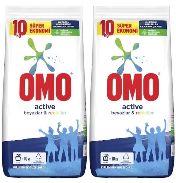 Omo Matik Toz Çamaşır Deterjanı 20KG Beyazlar ve Renkliler (2PK*10KG) (132 Yıkama)