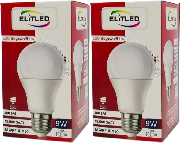 Elitled Led Ampül Beyaz-White 9W (2 Li Set)