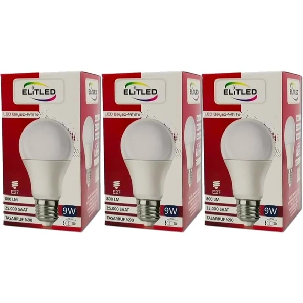 Elitled Led Ampül Beyaz-White 9W (3 Lü Set) - 2
