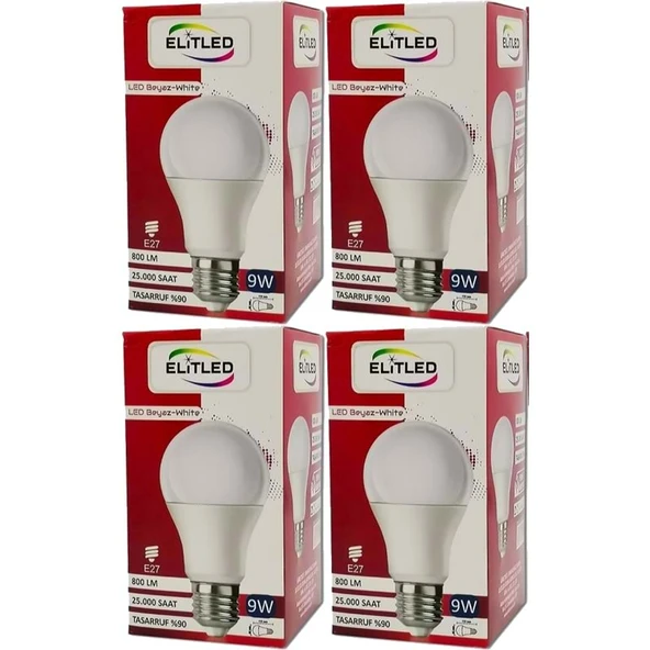 Elitled Led Ampül Beyaz-White 9W (4 Lü Set) - 2
