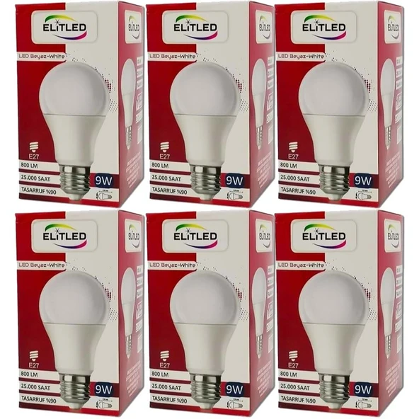 Elitled Led Ampül Beyaz-White 9W (6 Lı Set) ürün görseli 1
