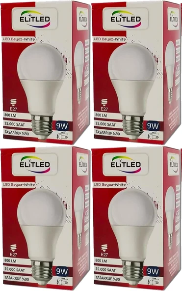 Elitled Led Ampül Beyaz-White 9W (4 Lü Set)