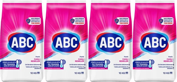 Abc Matik Toz Çamaşır Deterjanı 40Kg (4PK*10KG) Canlı Renkler (264 Yıkama)