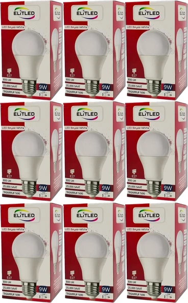 Elitled Led Ampül Beyaz-White 9W (9 Lu Set)