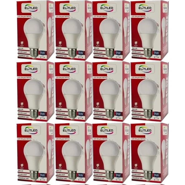 Elitled Led Ampül Beyaz-White 9W (12 Li Set) - 2