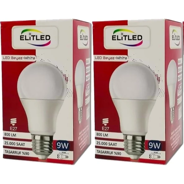 Elitled Led Ampül Beyaz-White 9W (2 Li Set) - 2