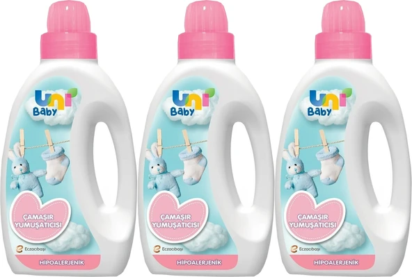 Uni Baby Çamaşır Yumuşatıcı 1500Ml Hassas Ciltler İçin/Hipoalerjenik (Pembe) (3 Lü Set)