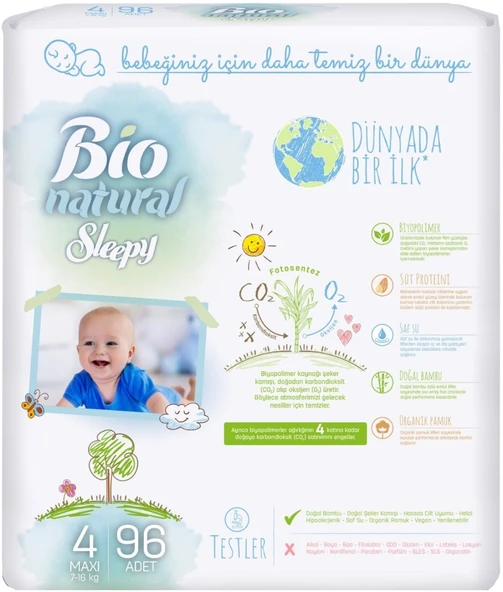 Sleepy Bebek Bezi Bio Natural Beden:4 (7-16Kg) Maxi 96 Adet Ultra Pk - Resim 2