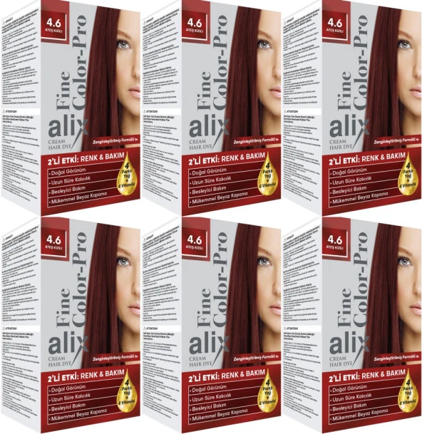Alix 50ML Kit Saç Boyası 4.6 Ateş Kızılı (6 Lı Set)