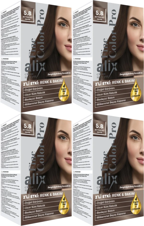 Alix 50ML Kit Saç Boyası 5.8 Büyüleyici Kahve (4 Lü Set)