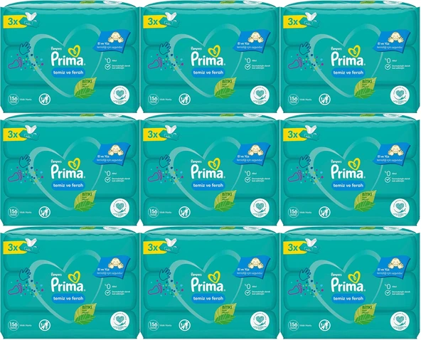 Prima Islak Havlu Mendil Temiz ve Ferah (Bitki Bazlı) 27 Li Set (9PK*3) 1404 Yaprak