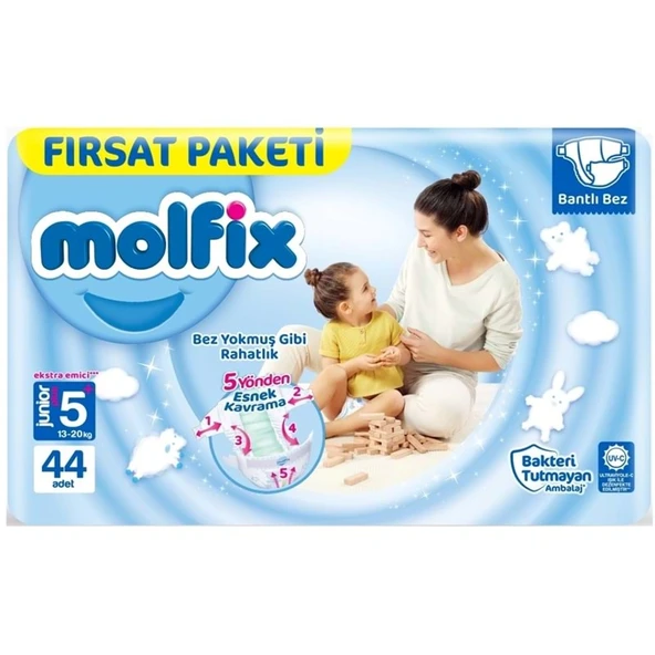 Molfix Bebek Bezi Beden:5+ (13-20KG) Junior Plus 44 Adet Fırsat Pk ürün görseli