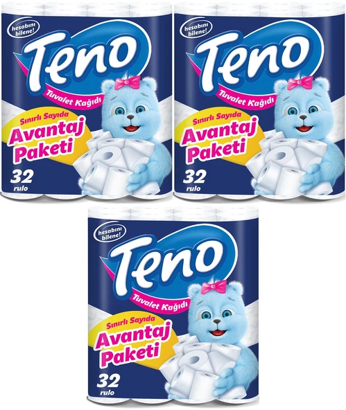 Teno Ultra Tuvalet Kağıdı Çift Katlı 96 Lü Set (3Pk*32) (Avantaj Pk Serisi)