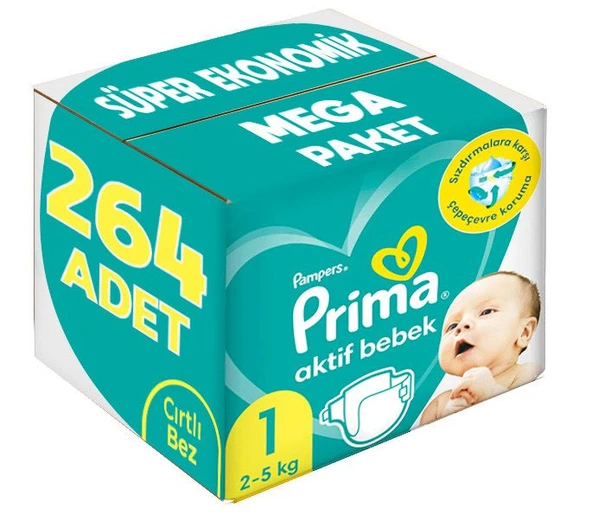 Prima Bebek Bezi Beden:1 (2-5Kg) Yeni Doğan 264 Adet Süper Ekonomik Mega Pk ürün görseli