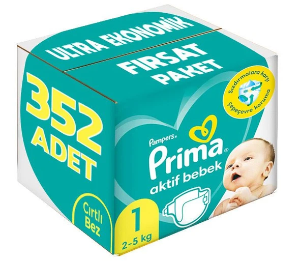 Prima Bebek Bezi Beden:1 (2-5Kg) Yeni Doğan 352 Adet Ultra Ekonomik Fırsat Pk