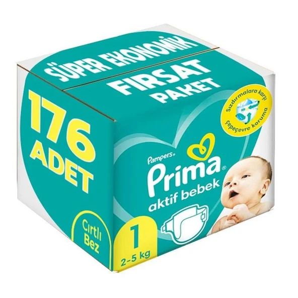 Prima Bebek Bezi Beden:1 (2-5Kg) Yeni Doğan 176 Adet Süper Ekonomik Fırsat Pk ürün görseli