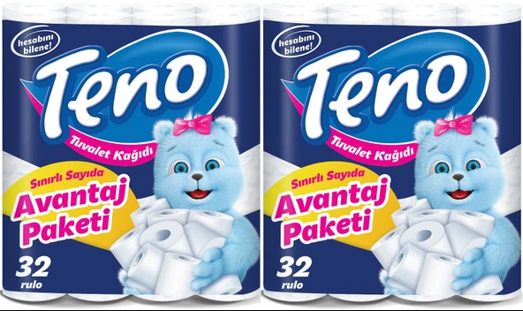 Teno Ultra Tuvalet Kağıdı Çift Katlı 64 Lü Set (2Pk*32) (Avantaj Pk Serisi)