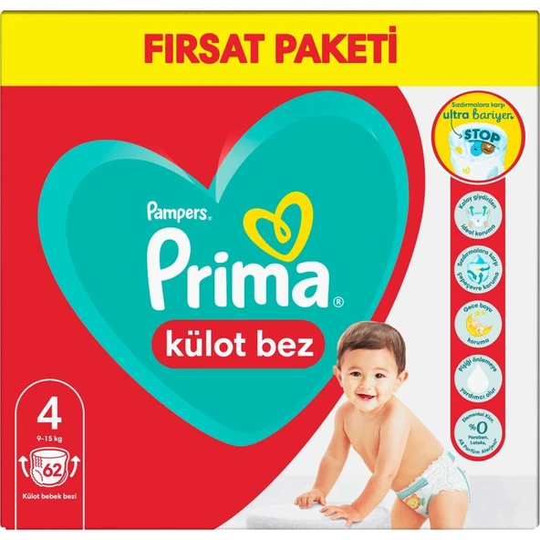 Prima Külot Bebek Bezi Beden:4 (9-15Kg) Maxi 62 Adet Fırsat Pk - 2