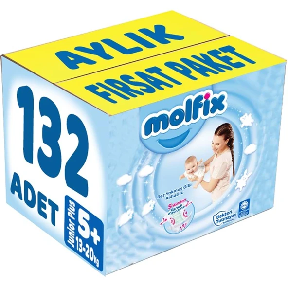 Molfix Bebek Bezi Beden:5+ (13-20Kg) Junior Plus 132 Adet Aylık Fırsat Pk ürün görseli
