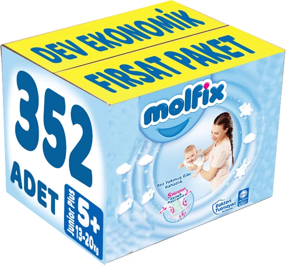 Molfix Bebek Bezi Beden:5+ (13-20Kg) Junior Plus 352 Adet Dev Ekonomik Fırsat Pk ürün görseli