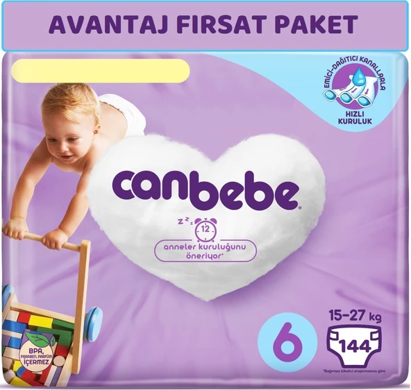 Canbebe Bebek Bezi Beden:6 (15+Kg) Extra Large 144 Adet Avantaj Fırsat Pk