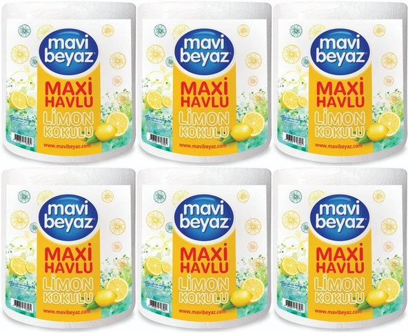 Mavi Beyaz Maxi Kağıt Havlu Dev Rulo Pk Limon Kokulu (6 Lı Set)