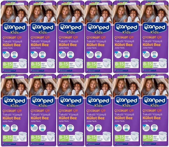 Canped Kids Çoçuklar İçin Külot Bez Tekstil Yüzeyli Yaş:8-15 (27-57Kg) 96 Adet (12Pk*8)