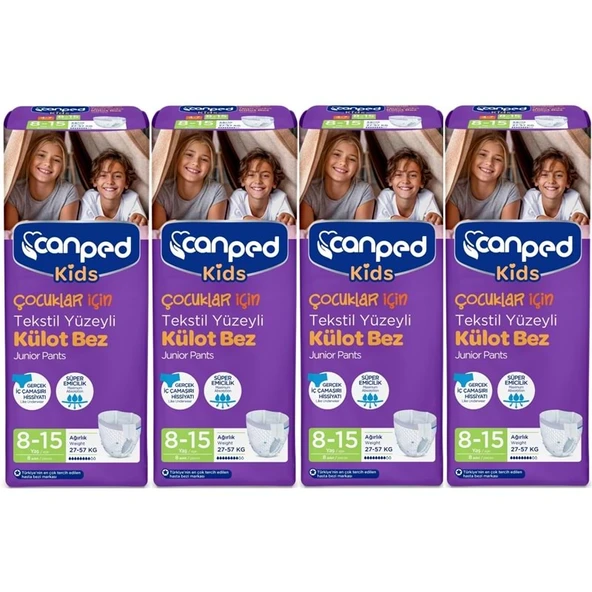 Canped Kids Çoçuklar İçin Külot Bez Tekstil Yüzeyli Yaş:8-15 (27-57Kg) 32 Adet (4Pk*8) ürün görseli 1