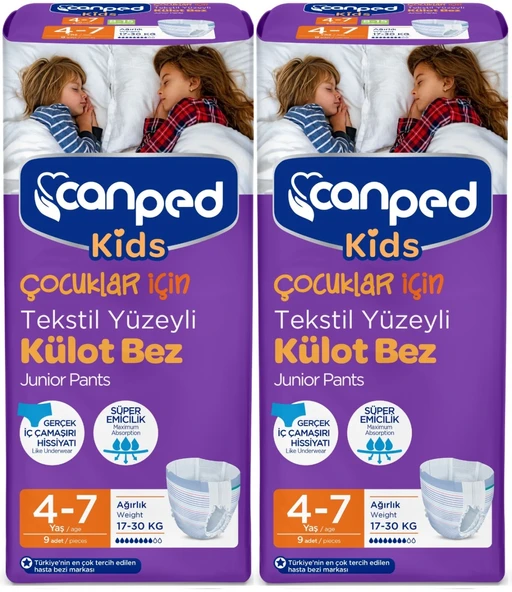 Canped Kids Çoçuklar İçin Külot Bez Tekstil Yüzeyli Yaş:4-7 (17-30Kg) 18 Adet (2Pk*9)