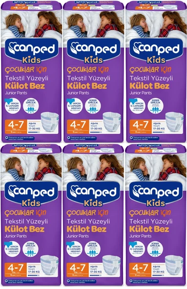 Canped Kids Çoçuklar İçin Külot Bez Tekstil Yüzeyli Yaş:4-7 (17-30Kg) 54 Adet (6Pk*9)