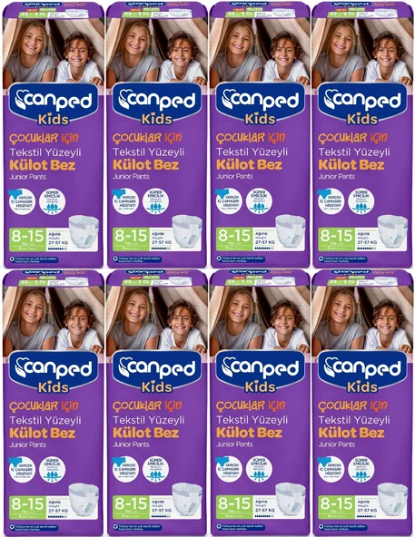 Canped Kids Çoçuklar İçin Külot Bez Tekstil Yüzeyli Yaş:8-15 (27-57Kg) 64 Adet (8Pk*8)