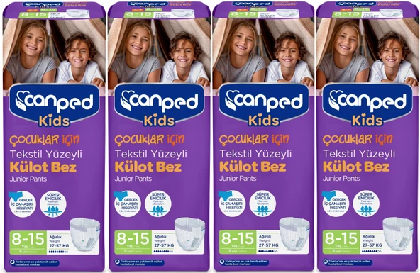 Canped Kids Çoçuklar İçin Külot Bez Tekstil Yüzeyli Yaş:8-15 (27-57Kg) 32 Adet (4Pk*8)