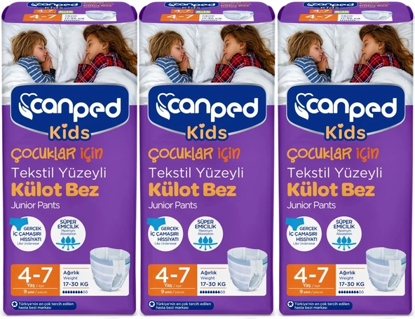 Canped Kids Çoçuklar İçin Külot Bez Tekstil Yüzeyli Yaş:4-7 (17-30Kg) 27 Adet (3Pk*9)