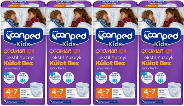 Canped Kids Çoçuklar İçin Külot Bez Tekstil Yüzeyli Yaş:4-7 (17-30Kg) 36 Adet (4Pk*9)