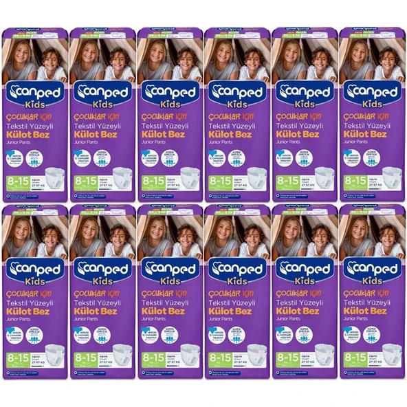 Canped Kids Çoçuklar İçin Külot Bez Tekstil Yüzeyli Yaş:8-15 (27-57Kg) 96 Adet (12Pk*8) ürün görseli 1