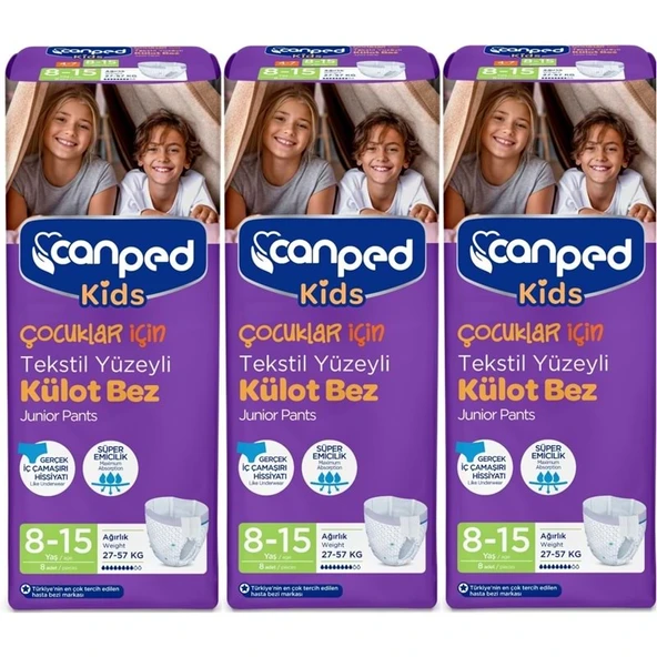 Canped Kids Çoçuklar İçin Külot Bez Tekstil Yüzeyli Yaş:8-15 (27-57Kg) 24 Adet (3Pk*8) - Resim 2