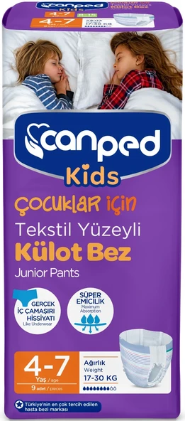 Canped Kids Çoçuklar İçin Külot Bez Tekstil Yüzeyli Yaş:4-7 (17-30Kg) (İç Adet 9) Tekli Pk
